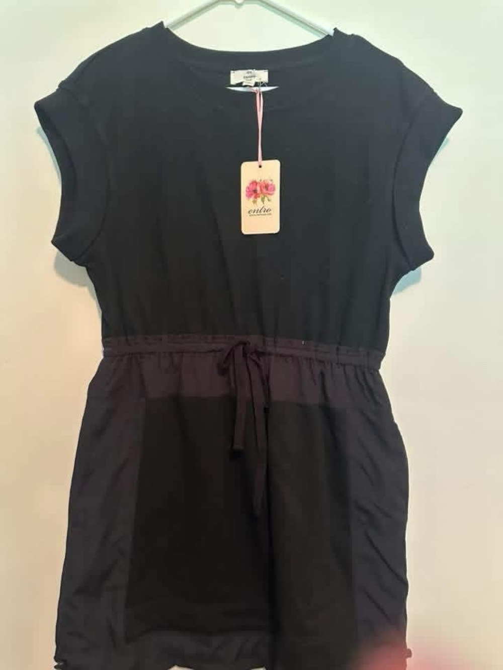 entro Black Mini Dress with Dark Navy Accents